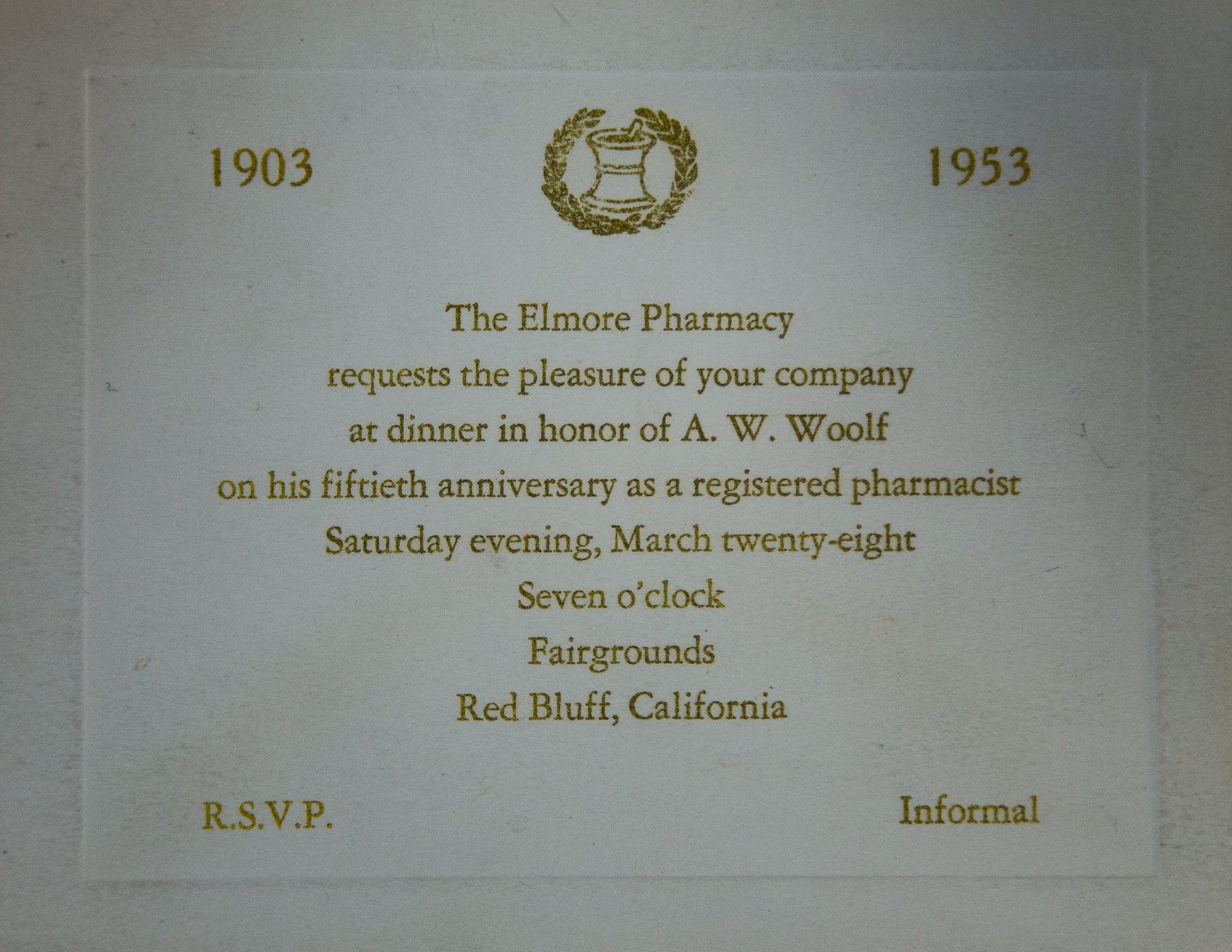 Elmore Pharmacy A. W. Woolf 50th Anniversary as a Pharmacist